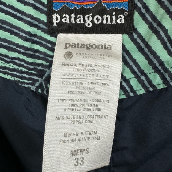 Patagonia Size 33 Leaf Print Lined Board Shorts Trunks Surf Swim Teal Yellow - Picture 8 of 9